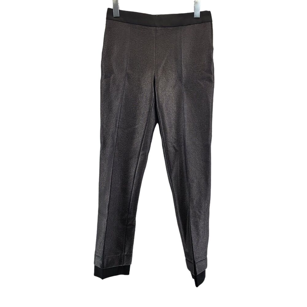 Cedric Charlier Wool Pants Women Size 8 Textured Faux‎ Leather Black Tapered Leg